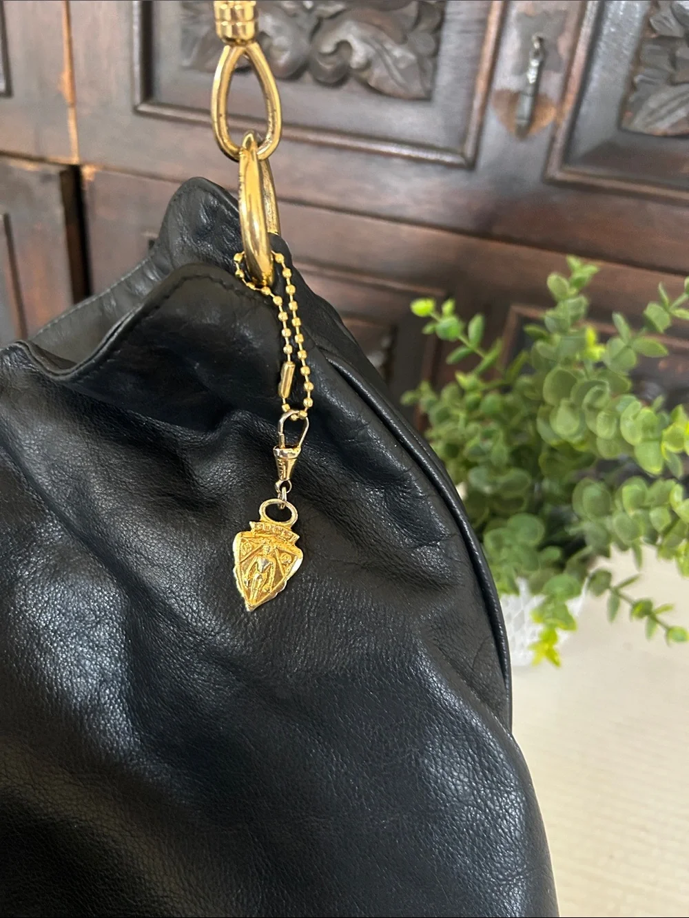 Vintage GUCCI Lambsksin Leather Bamboo Top Handle Two-way Black Shoulder Bag